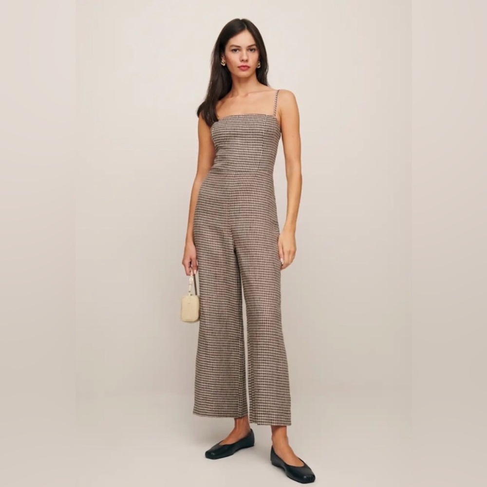 Reformation Gingham Strappy Wide-Leg Jumpsuit